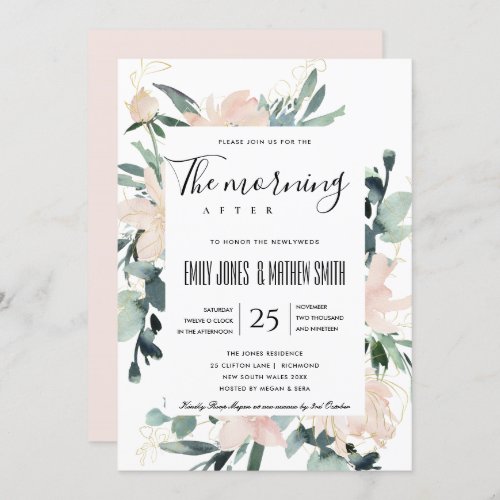 SOFT BLUSH FLORAL GOLD THE MORNING AFTER WEDDING INVITATION