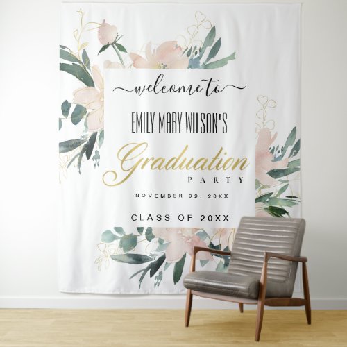 SOFT BLUSH FLORAL GRADUATION PARTY WELCOME TAPESTRY