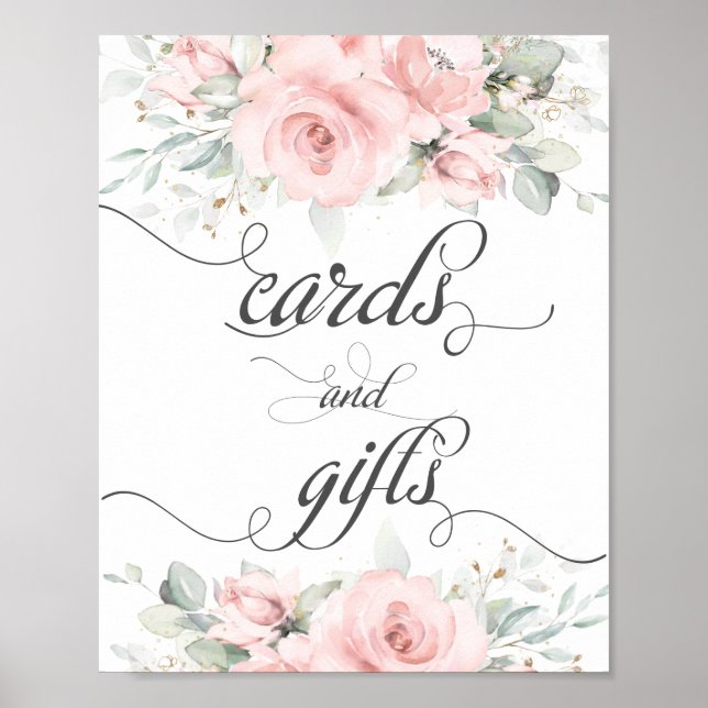 Soft Blush Floral Greenery Cards and Gifts Sign (Front)