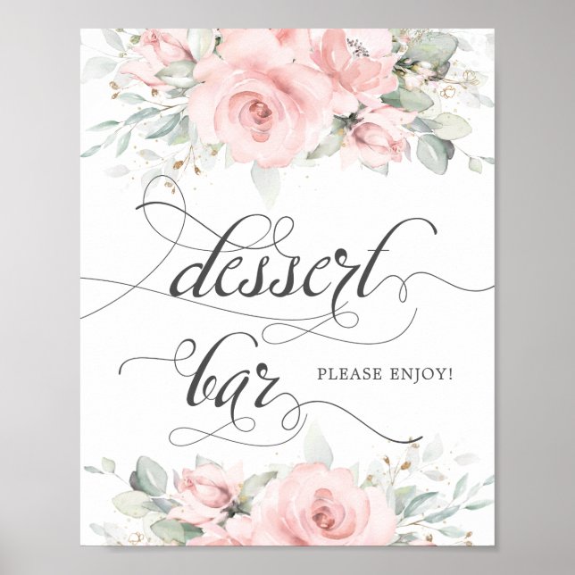 Soft Blush Floral Greenery Wedding Dessert Bar  Poster (Front)