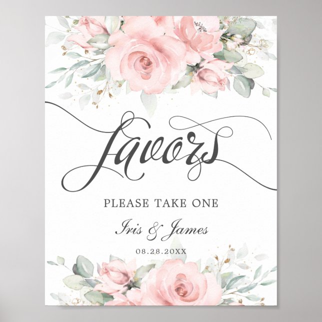 Soft Blush Floral Greenery Wedding Favor Sign (Front)