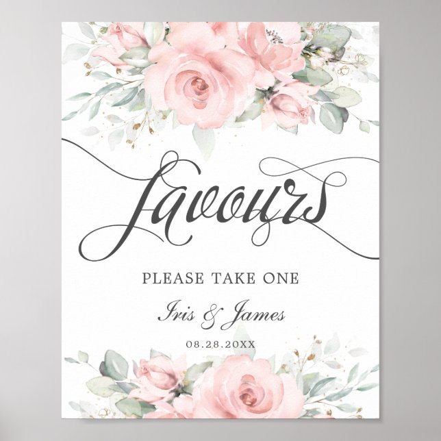 Soft Blush Floral Greenery Wedding Favors Sign (Front)