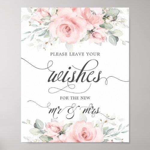 Soft Blush Floral Greenery Wedding Wishes Mr Mrs  Poster