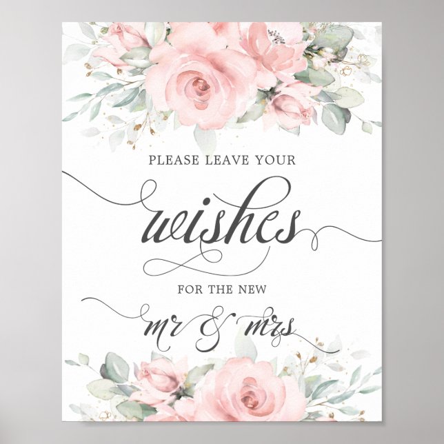 Soft Blush Floral Greenery Wedding Wishes Mr Mrs  Poster (Front)
