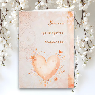 Soft Blush Floral Heart with Vintage Scroll  Holiday Card