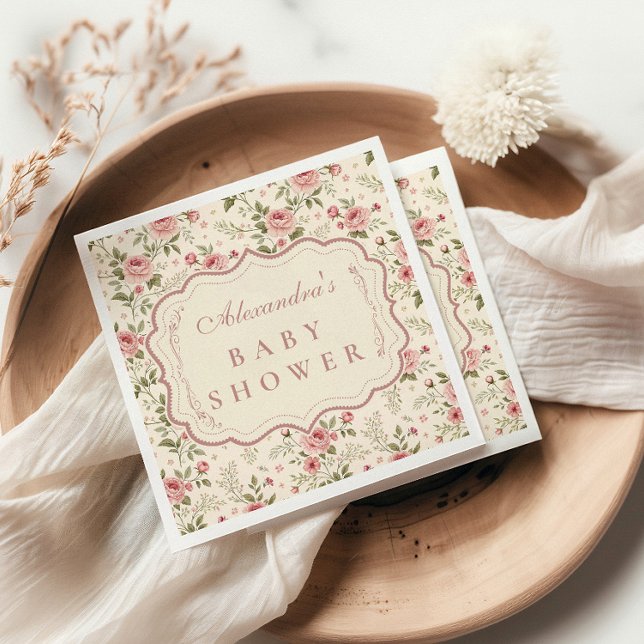 Soft Blush Floral Heirloom Baby Shower Napkins (Creator Uploaded)