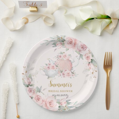 Soft Blush Floral High Tea Party Bridal Shower  Paper Plates