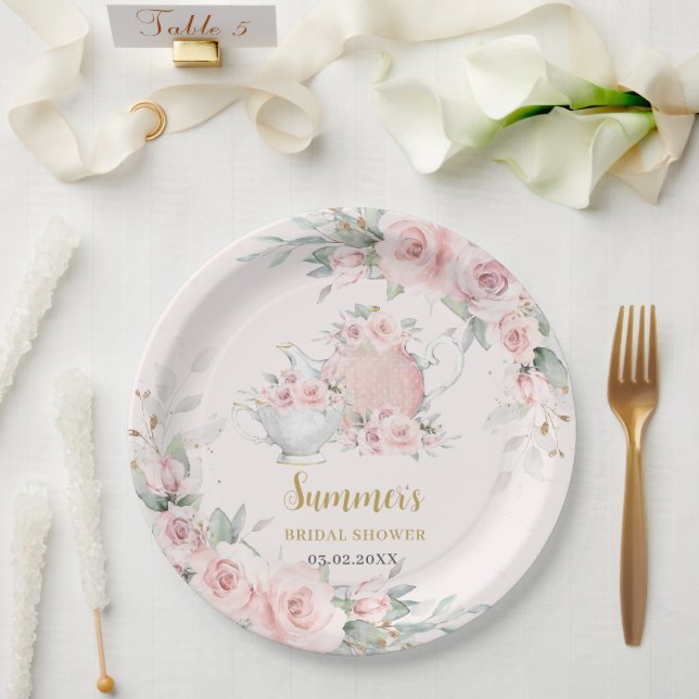 Soft Blush Floral High Tea Party Bridal Shower  Paper Plates (Wedding)