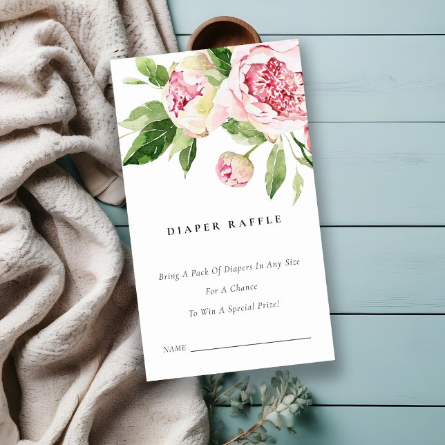 Soft Blush Floral Peony Diaper Raffle Baby Shower Enclosure Card (Creator Uploaded)
