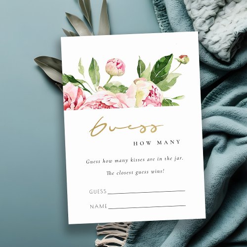 Soft Blush Floral Peony Guess How Many Kisses Card