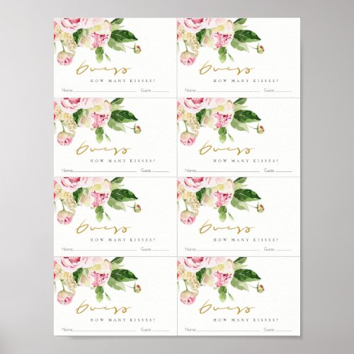 Soft Blush Floral Peony Guess How Many Kisses Post Poster