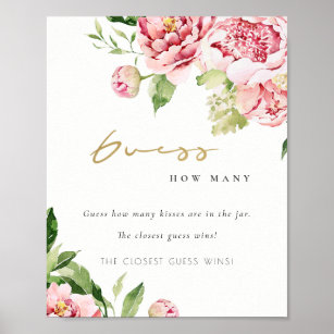 Soft Blush Floral Peony Guess How Many Kisses Poster