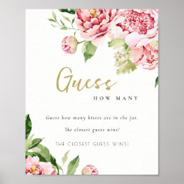 Soft Blush Floral Peony Guess How Many Kisses  Poster