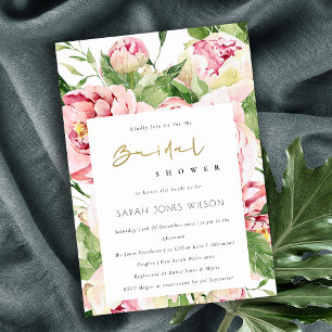 Soft Blush Floral Peony Watercolor Bridal Shower Invitation