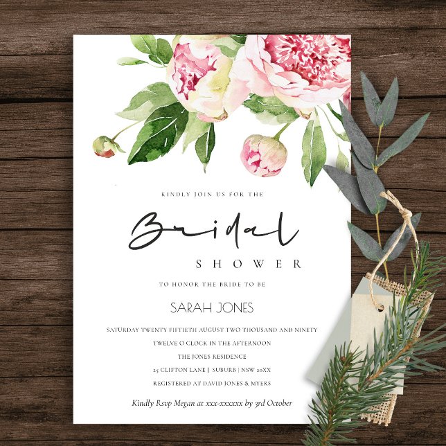 SOFT BLUSH FLORAL PEONY WATERCOLOR BRIDAL SHOWER  INVITATION (Creator Uploaded)