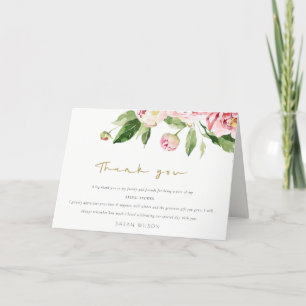 Soft Blush Floral Peony Watercolor Bridal Shower Letterpress Thank You Card