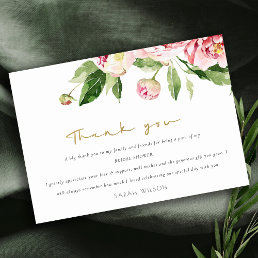 Soft Blush Floral Peony Watercolor Bridal Shower Thank You Card