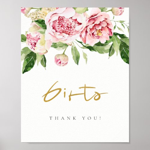 Soft Blush Floral Peony Watercolor Gifts Sign