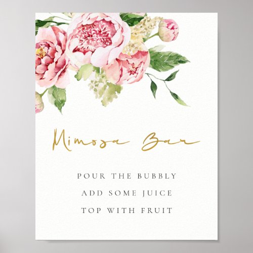 Soft Blush Floral Peony Watercolor Mimosa Bar Sign