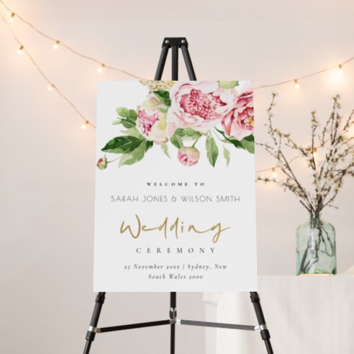 Soft Blush Floral Peony Watercolor Wedding Welcome Foam Board