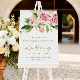 Soft Blush Floral Peony Watercolor Wedding Welcome Foam Board