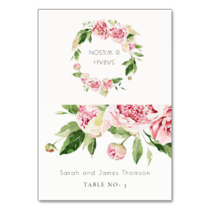 Soft Blush Floral Peony Wedding Guest Name Table Number