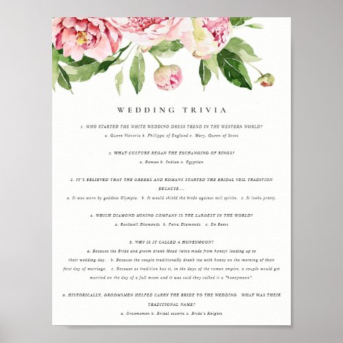 Soft Blush Floral Peony Wedding Trivia Game Part 1 Poster