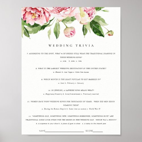 Soft Blush Floral Peony Wedding Trivia Game Part 2 Poster