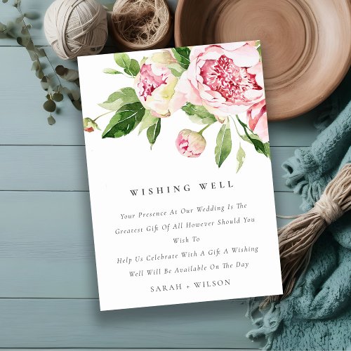 Soft Blush Floral Peony Wedding Wishing Well Enclosure Card