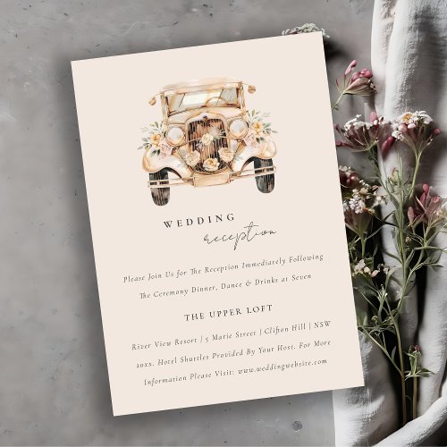 Soft Blush Floral Vintage Car Wedding Reception Enclosure Card