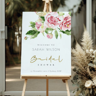 Soft Blush Floral Watercolor Bridal Shower Welcome Foam Board