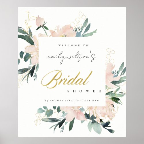 SOFT BLUSH FLORAL WATERCOLOR BRIDAL SHOWER WELCOME POSTER