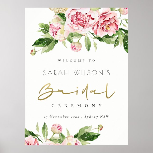 Soft Blush Floral Watercolor Bridal Shower Welcome Poster (Front)