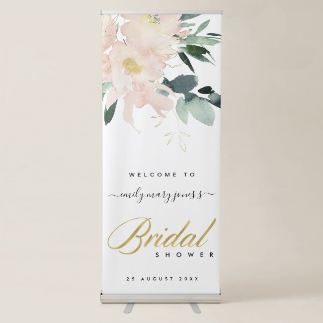 Soft blush floral watercolor bridal shower welcome retractable banner