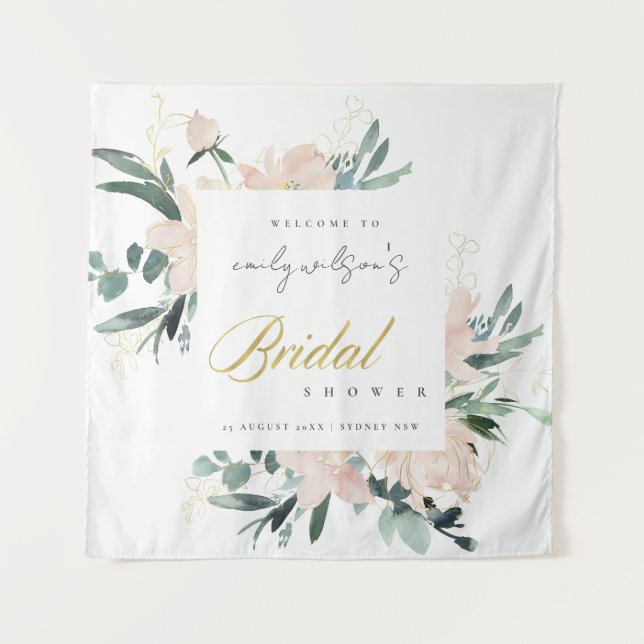 SOFT BLUSH FLORAL WATERCOLOR BRIDAL SHOWER WELCOME TAPESTRY (Front (Horizontal))