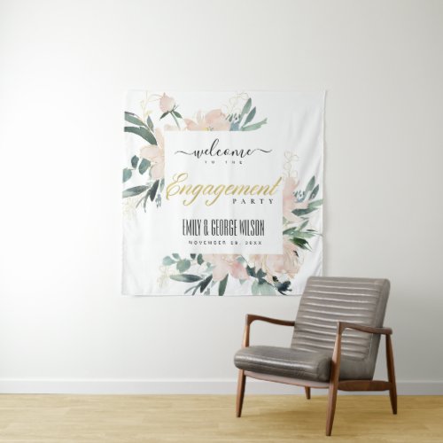 SOFT BLUSH FLORAL WATERCOLOR ENGAGEMENT WELCOME TAPESTRY