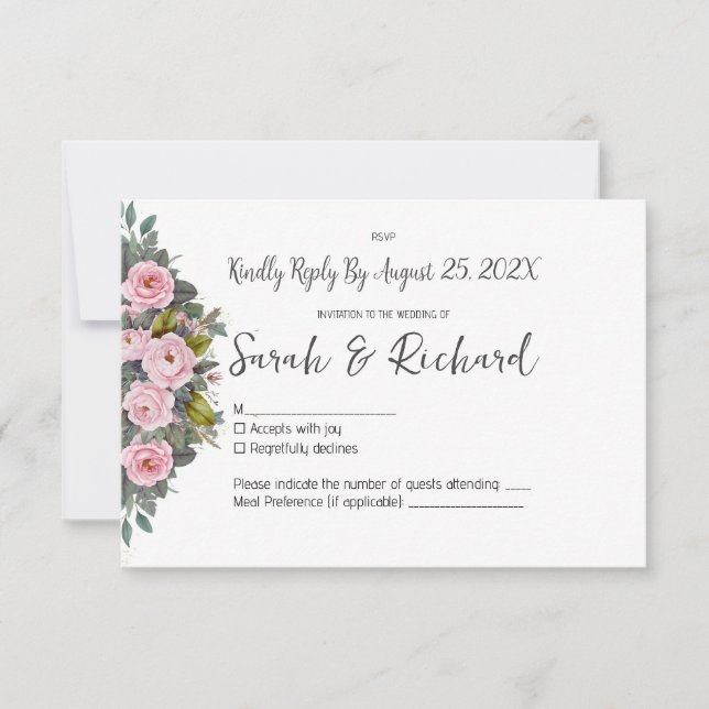 Soft Blush Floral Wedding RSVP Card (Front)