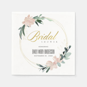 SOFT BLUSH FLORAL WREATH WATERCOLOR BRIDAL SHOWER NAPKINS