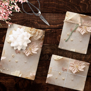 Soft Blush Floral Wreath with Butterflies and Rose Wrapping Paper Sheets
