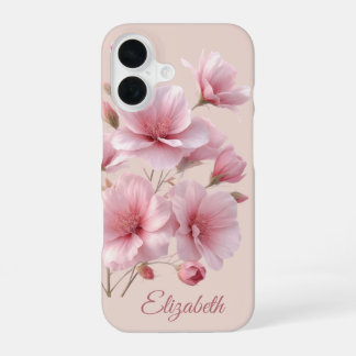Soft Blush Flower Custom Name Floral iPhone 16 Case