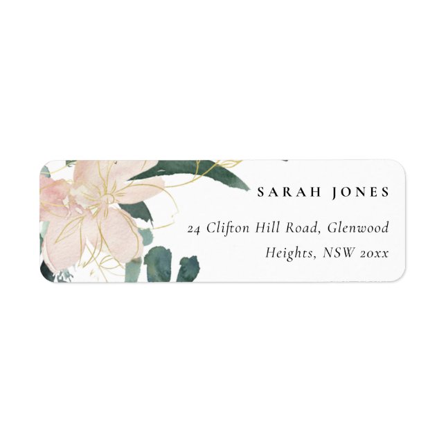 SOFT BLUSH GOLD FLORAL BUNCH WATERCOLOR ADDRESS LABEL (Front)