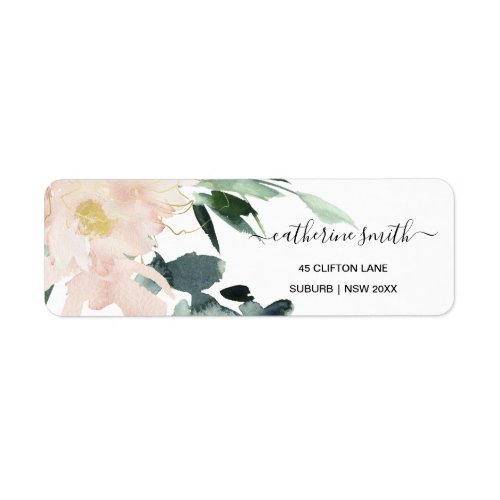 SOFT BLUSH GOLD FLORAL BUNCH WATERCOLOR ADDRESS LABEL