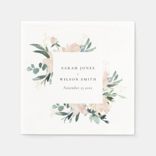 SOFT BLUSH GOLD FLORAL FRAME WATERCOLOR WEDDING NAPKINS