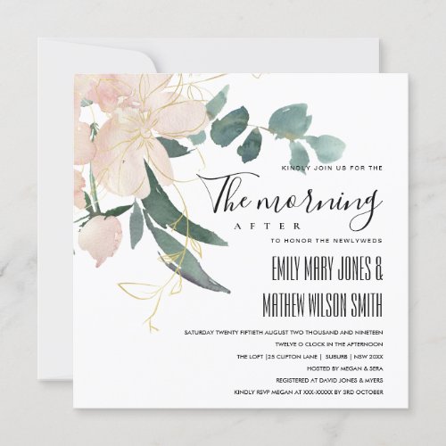SOFT BLUSH GOLD FLORAL THE MORNING AFTER WEDDING INVITATION