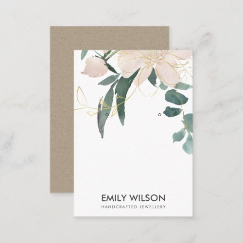 SOFT BLUSH GOLD FLORAL WATERCOLOR EARRING DISPLAY BUSINESS CARD