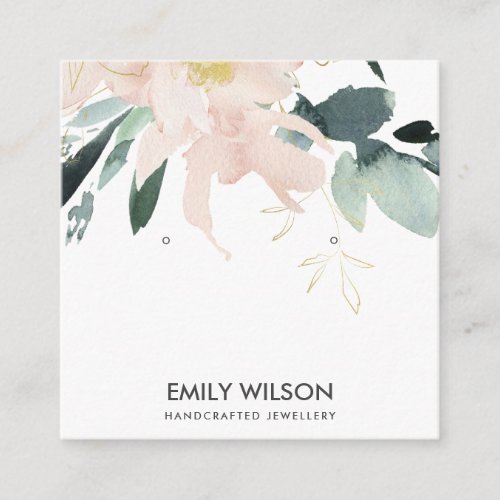 SOFT BLUSH GOLD FLORAL WATERCOLOR EARRING DISPLAY SQUARE BUSINESS CARD