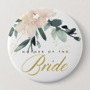 SOFT BLUSH GOLD FLORAL WATERCOLOR MOTHER OF BRIDE BUTTON