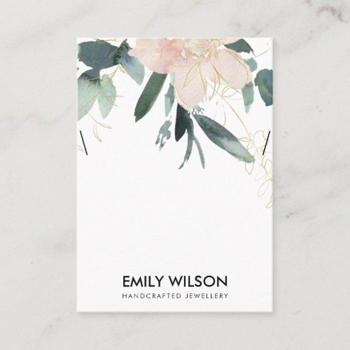 SOFT BLUSH GOLD FLORAL WATERCOLOR NECKLACE DISPLAY BUSINESS CARD