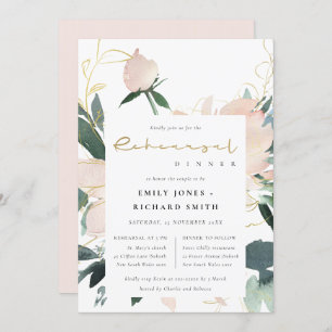 SOFT BLUSH GOLD FLORAL WATERCOLOR REHEARSAL DINNER INVITATION