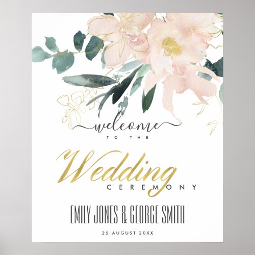 SOFT BLUSH GOLD FLORAL WATERCOLOR WEDDING WELCOME POSTER